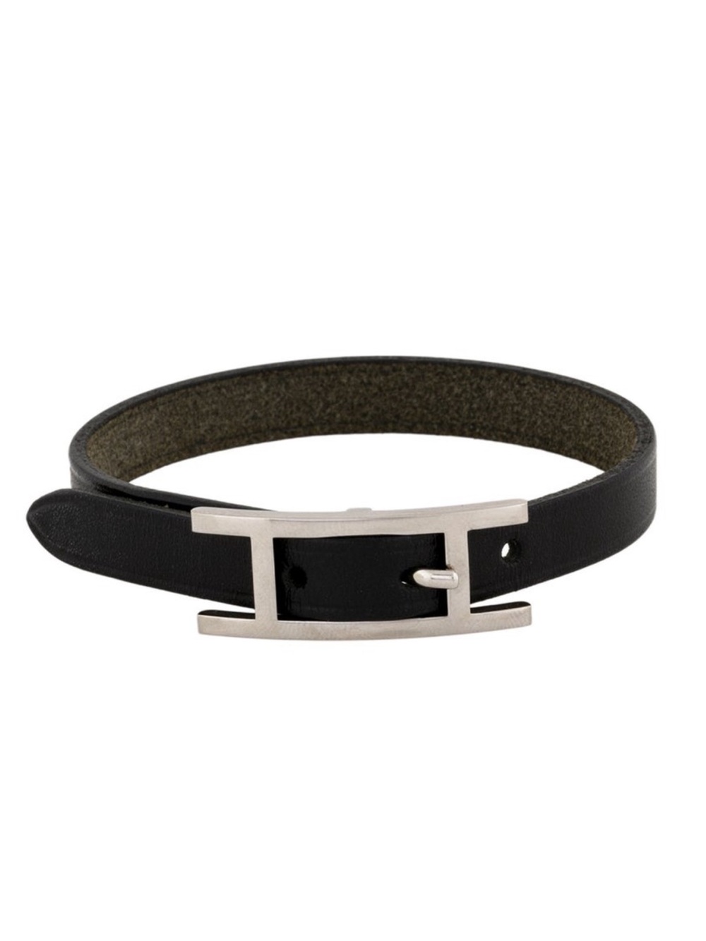 Authentic Hermes Behapi Black and Silver Bracelet with Silver H Buckle